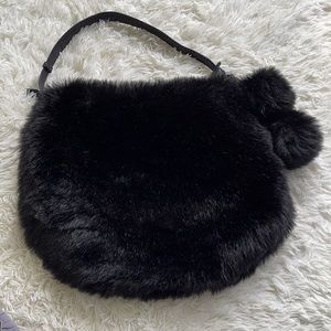 Sondra Roberts Squared Black Faux Fur Pom Pom Handbag